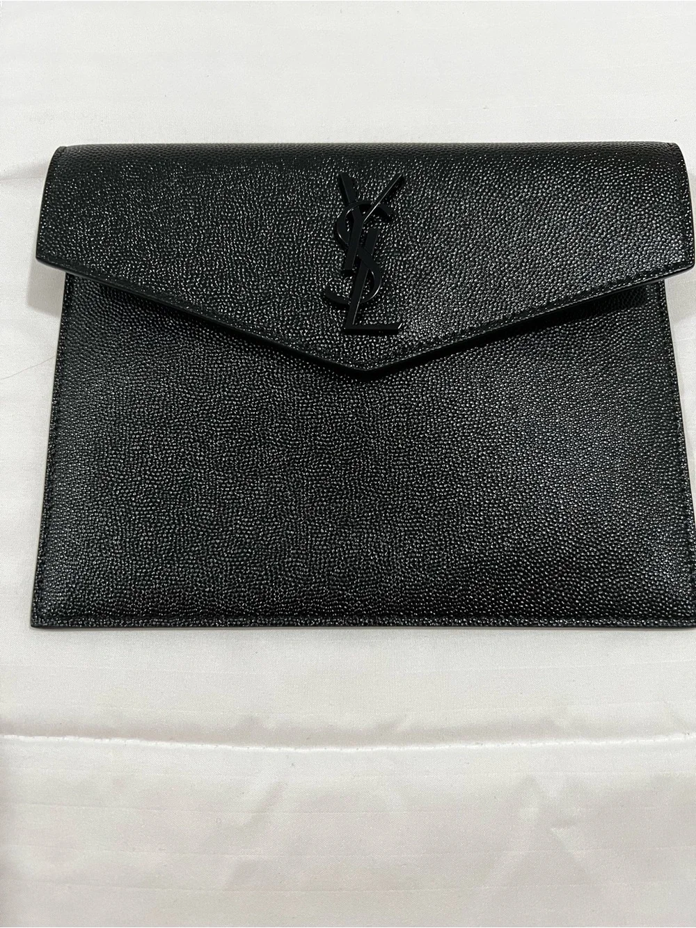 Yves Saint Laurent Black Pebbled Leather Envelope Clutch
